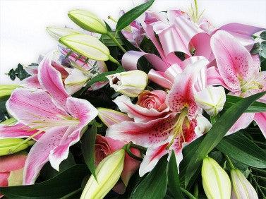 Pink Lilies and Roses Sheaf