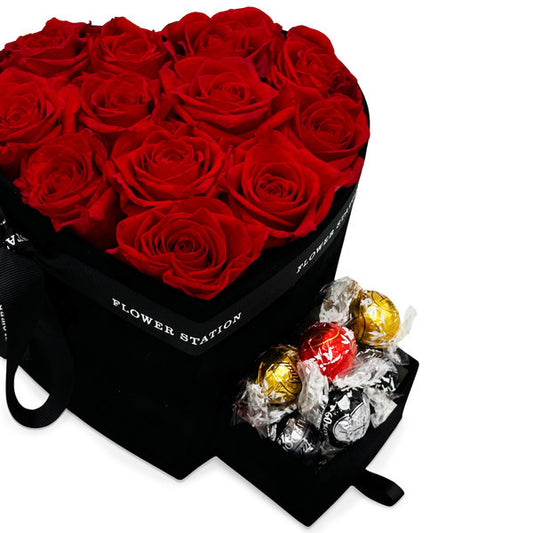 Infinity Red Roses in Velvet Heart Hat Box