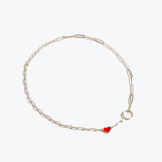 Cali Heart Paperclip Necklace - Red