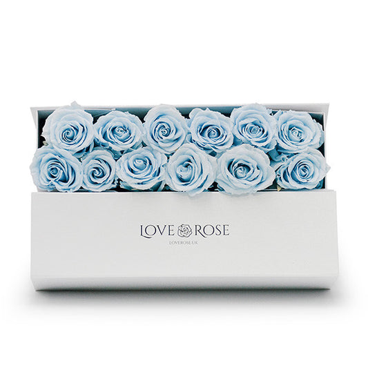 Infinity Blue Roses in a White Box