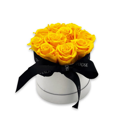 Infinity Yellow Roses in a White Hat Box