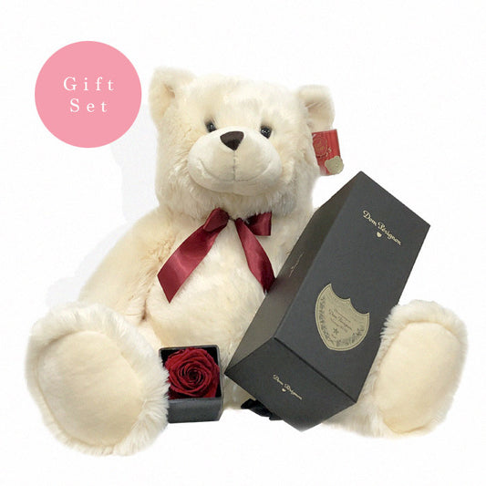 Red Rose in Luxury Vase  + Large White Bear & Dom Perignon