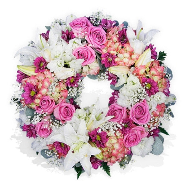 Pinks and Lilies Flower Wreath