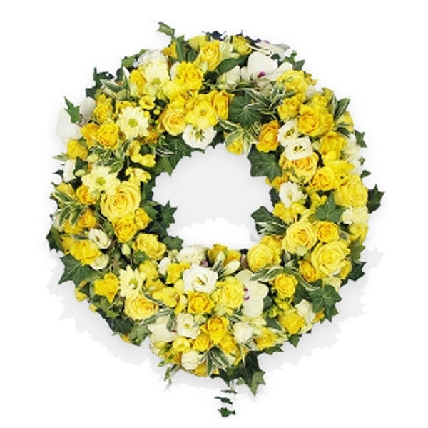 Yellow and White Funeral Wreath